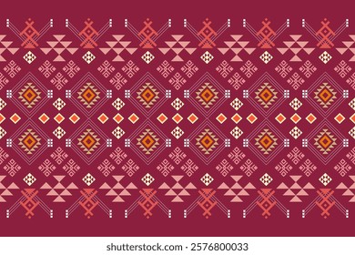  a repeating geometric pattern with a distinct tribal or ethnic aesthetic. The design showcases a central horizontal band of diamond shapes in shades of orange and white, creating a visually appealing