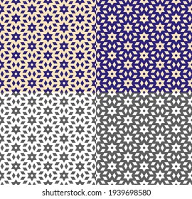 Repeating geometric pattern in ethnic style. Seamless texture with blue, yellow and monochrome background. Vector template for wallpaper, packaging, fabric print. Simple shapes. Color inversion.