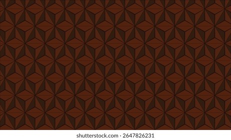 A repeating geometric pattern featuring brown triangles and diamonds that create a three dimensional effect with dark outlines.