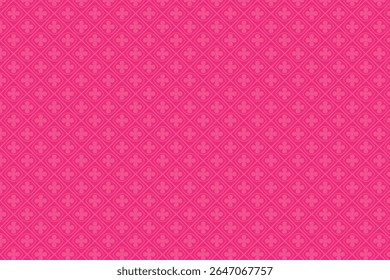 Um padrão geométrico repetitivo com motivos quatrefoil rosa claro, envolto em formas de diamante, em um cenário rosa sólido e vibrante.