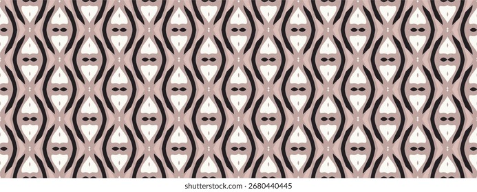 A repeating geometric pattern featuring oval shapes intertwined with diamond motifs in a muted color palette.