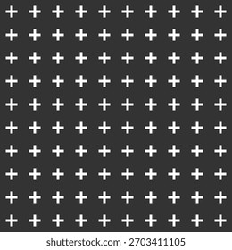 A repeating geometric pattern featuring small white plus signs arranged in a grid on a dark gray background.