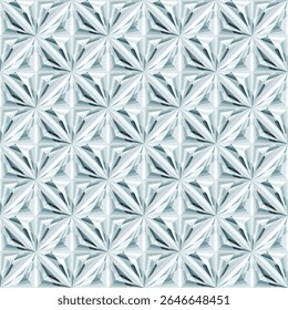 A repeating geometric pattern featuring three-dimensional diamond shapes in soft colors.