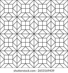 Padrão geométrico repetitivo formando quadrados interligados e formas de estrelas, ideal para fundos e design de livro de coloração decorativo
