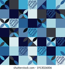 Repeating geometric pattern with hearts