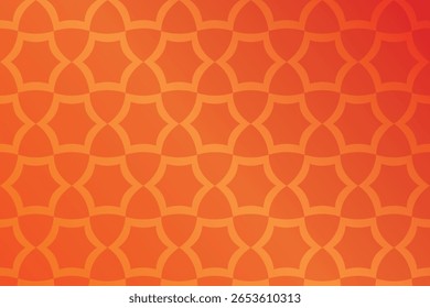 Um padrão geométrico repetitivo de formas curvas entrelaçadas em um matiz laranja quente. O fundo apresenta um gradiente sutil de laranja brilhante para um vermelho-laranja mais profundo.