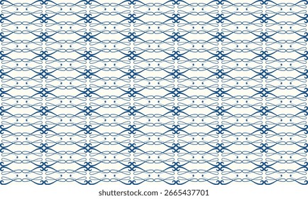 Un patrón geométrico repetitivo con intrincadas líneas azules y blancas que forman Formas de diamante y estrellas, creando un fondo texturizado y abstracto.