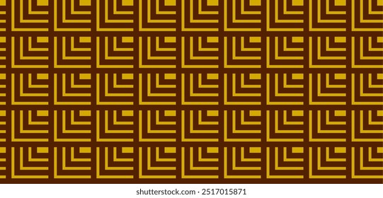 Repeating geometric pattern with lines forming squares (some) and L motifs in a brown and yellow color scheme.