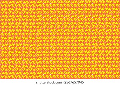 Repeating geometric pattern in the shape of leaves with dominant colors of yellow and red. Providing a dynamic visual effect. Perfect for textile, fabric, background, wallpaper and other needs.