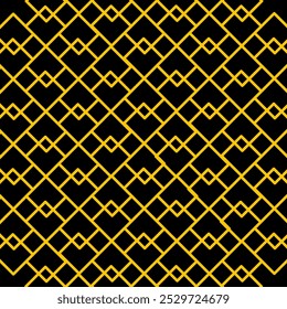 A repeating geometric pattern of small squares arranged symmetrically. The primary colors used are bright yellow lines on a black background, creating a sharp and aesthetic contrast. 