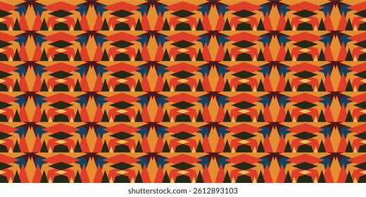 a repeating geometric pattern with a tribal or Aztec-inspired aesthetic.