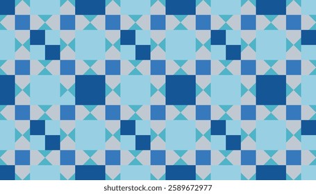 Repeating geometric pattern. Various shades of blue and gray are used to create a cool and visually appealing design