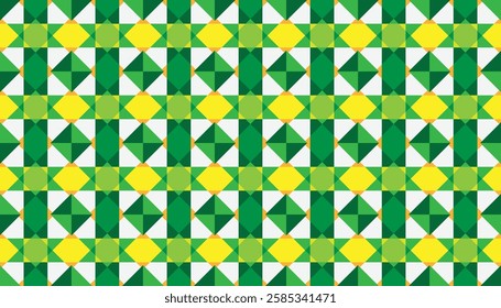 Repeating geometric pattern with a vibrant green and yellow color scheme