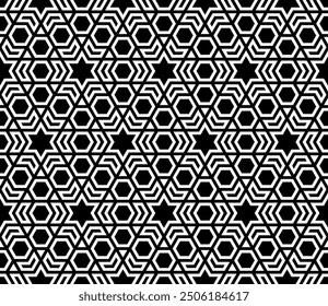 Repeating Geometric patterns of printable vector Art. Artistic Hexagram Star Seamless pattern background.