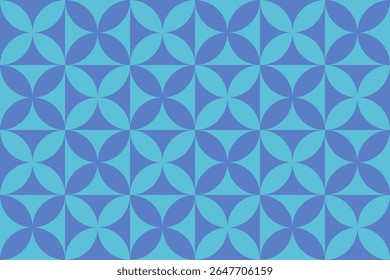 Repeating geometric shapes in turquoise and blue create a seamless pattern resembling stylized flowers