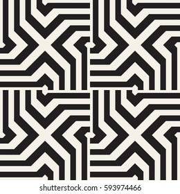 Repeating Geometric Stripes Tiling. Ornamental Stylish Texture. Vector Seamless Monochrome Pattern