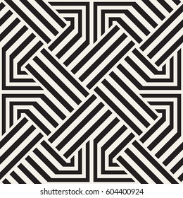 Repeating Geometric Stripes Tiling. Ornamental Stylish Texture. Vector Seamless Monochrome Pattern