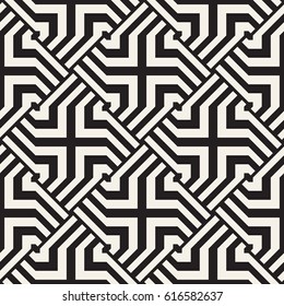 Repeating Geometric Stripes Tiling. Vector Seamless Monochrome Pattern