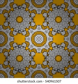 Repeating geometric tiles with mandala. Vector laced decorative background with floral and geometric ornament. Seamless oriental ornamental pattern. Indian or Arabic motive. Orange, white. Christmas.