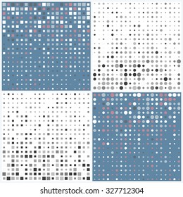 Repeating geometric tiles from  squares and circles. Set of four vector illustration.