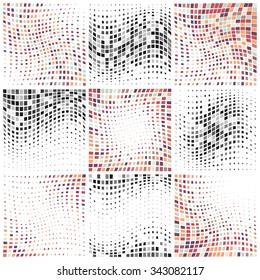 Repeating geometric tiles from  squares. Set of nine vector illustration.