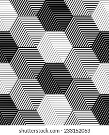 Repeating Geometric Tiles with Striped Hexagons, Vector Seamless Pattern