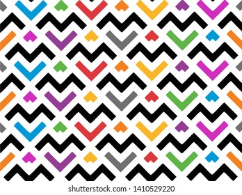 Repeating Geometric Vector Seamless Tiles Pattern. Colorful Stylish Texture with Cheerful Design, Green, Yellow, Orange, Red, Purple, Pink, Gray and Blue Colors.