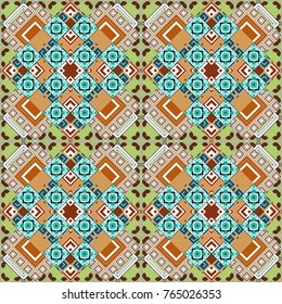 Repeating geometric white, brown and green tiles. Modern stylish texture. Trendy contemporary graphics. Vector seamless pattern.
