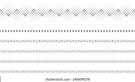 Repeating geometrical circle pattern page break set - abstract monochrome vector graphic elements
