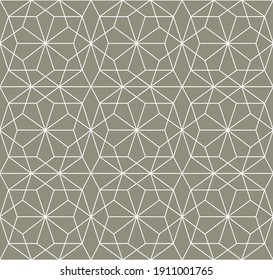 Repeating geometrical decagonal shapes outline pattern in white. Contemporary vector illustration on a light gray background.