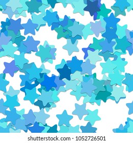 Repeating geometrical star pattern background - vector design from rounded pentagram stars in light blue tones with shadow effect