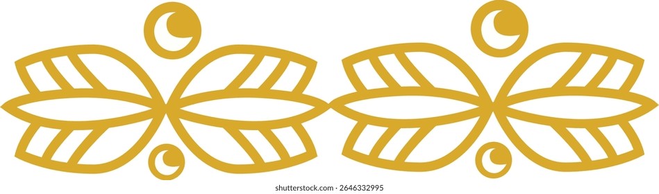 Repeating gold leaf and crescent moon ornament in horizontal layout, ideal for Islamic decorative borders, patterns, and elegant background use.
