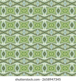 Repeating green and blue diamond shapes create a fresh, natural pattern inspired by landscapes. Ideal for digital or printed textiles.