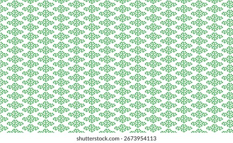 Repeating Green Pixelated Floral Pattern on White vector.