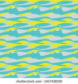 Repeating Hand Drawn Wave & Swells Line Pattern / Vector Illustration / Bright Turquoise Yellow Background / Global Colors saved with Pattern Swatches