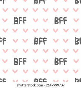 Repeating heart and abbreviation BFF. Cute seamless pattern. Simple vector illustration.