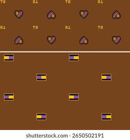 Repeating Heart and Flag Symbols in Brown and Colorful Arrangement