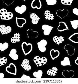 Repeating Heart Pattern in Hand Drawn Grunge Design. Vector Illustration