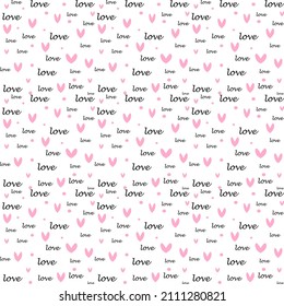 Repeating hearts, round dots and word Love. Romantic seamless pattern. pattern for Valentine's Day simple heart seamless design