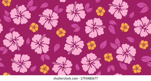 Repeating Hibiscus Pattern | Seamless Tropical Design and Vector Tiki Print | Luau Decor