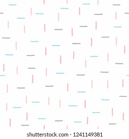Repeating horizontal and vertical short lines. Simple seamless pattern drawn by hand. Vector illustration for kids.