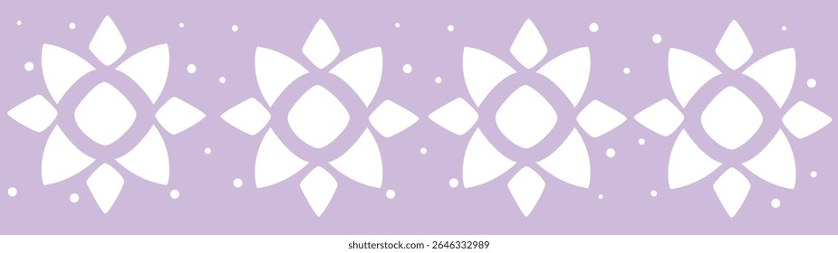  A repeating Islamic geometric border pattern in light purple with floral symmetry, perfect for invitation cards, decorative borders, or wallpapers.