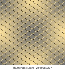 Patrón de escamas de estilo japonés repetido en oro y beige para fondos elegantes y texturizados. Vector borde sin fisuras. Vector, ilustración