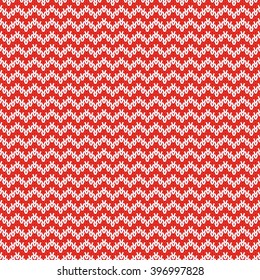Repeating knitted seamless pattern with zigzag. Woolen texture with a jacquard pattern. Abstract winter holiday design. Sweater ornament
