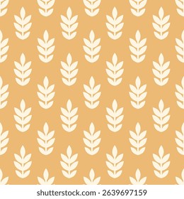 Repeating Leaf Seamless Pattern Vector Illustration in Beige. This design is perfect for textiles, wallpapers, and background decorations, offering a natural aesthetic.