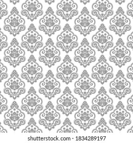 Repeating Luxury Pattern in Royal Damask Style. Monochrome Gley Design. Vector Illustration