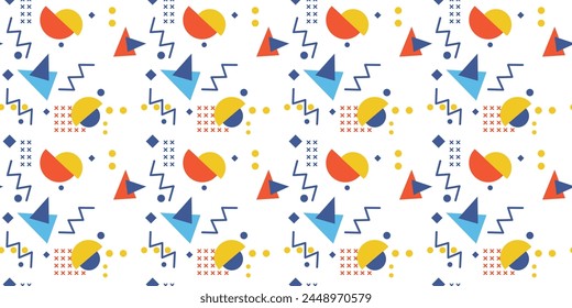 Repeating Memphis pattern. Geometric shapes, texture of repeating elements.