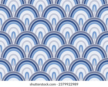Repeating mermaid tail scales vector repeat ornament. Multicolored fishscale texture. Tile mermaid squama print. Gorgeous reptile scale background. Chinese stylized pattern.