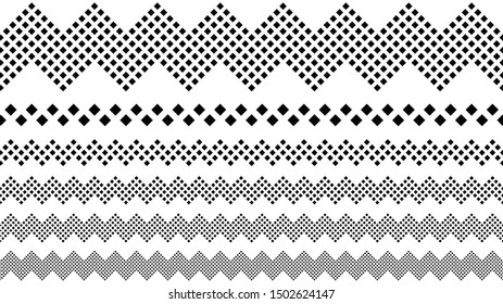 Repeating monochrome geometrical diagonal square text divider set - black and white abstract vector graphic elements from squares