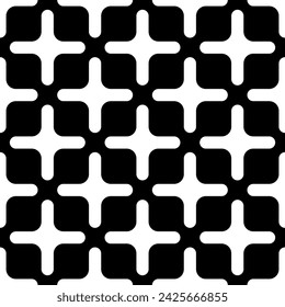 Repeating monochrome rounded square grid patterns background. Vector of Seamless line art pattern.